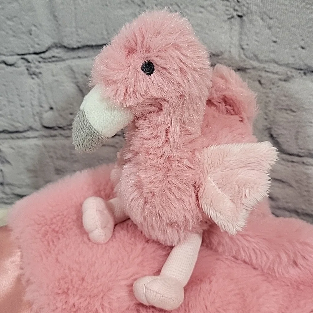Cloud Island Pink Flamingo Baby Lovey Security Blanket Satin Back 14